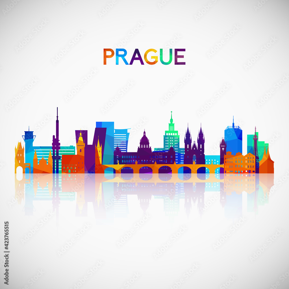 Prague skyline silhouette in colorful geometric style. Symbol for your design. Vector illustration.