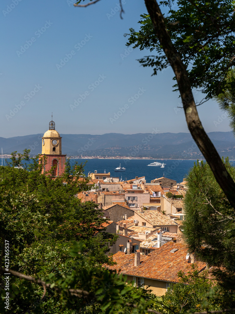 a beautiful shot of satt Tropez in France. Summer shot of a beautiful city by the sea 