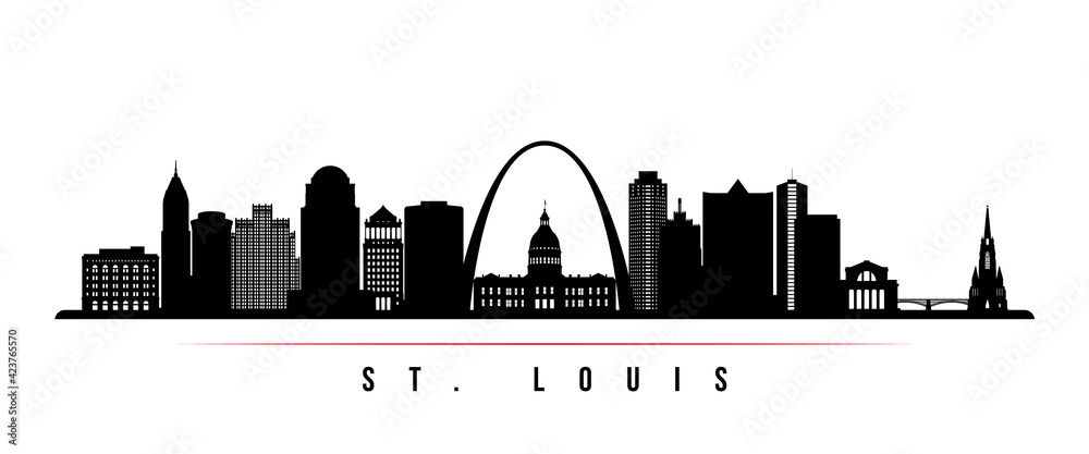 St.Louis skyline horizontal banner. Black and white silhouette of St.Louis, Missouri. Vector template for your design.