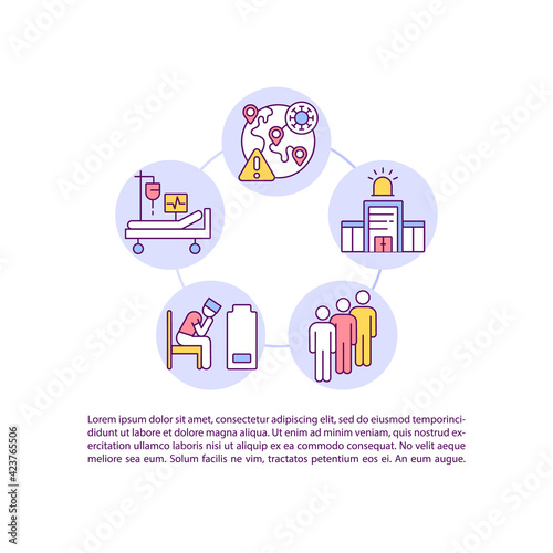 Pressure on health system concept line icons with text. PPT page vector template with copy space. Brochure, magazine, newsletter design element. Doctors mental ill-health linear illustrations on white