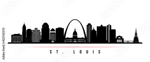 St.Louis skyline horizontal banner. Black and white silhouette of St.Louis, Missouri. Vector template for your design. photo