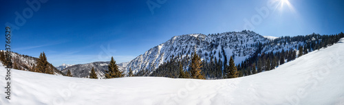 Panorama view of Soinsee mountain hike in Bavaria, Germany