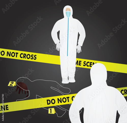 Forensic investigators on crime scene. vector