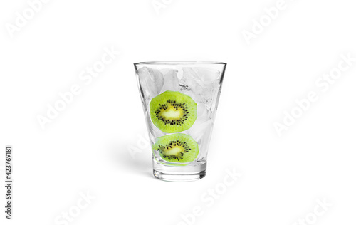 Cocktail isolated on a white background. Ice with kiwi fruit in glass isolated.