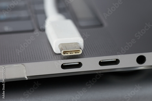 Wallpaper Mural Close-up photo of laptop type-c ports, type-c cable and 3.5 jack. Torontodigital.ca