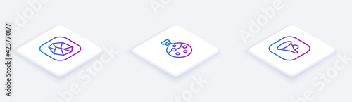 Set Isometric line Salt stone, Test tube and flask and Funnel or filter. White square button. Vector