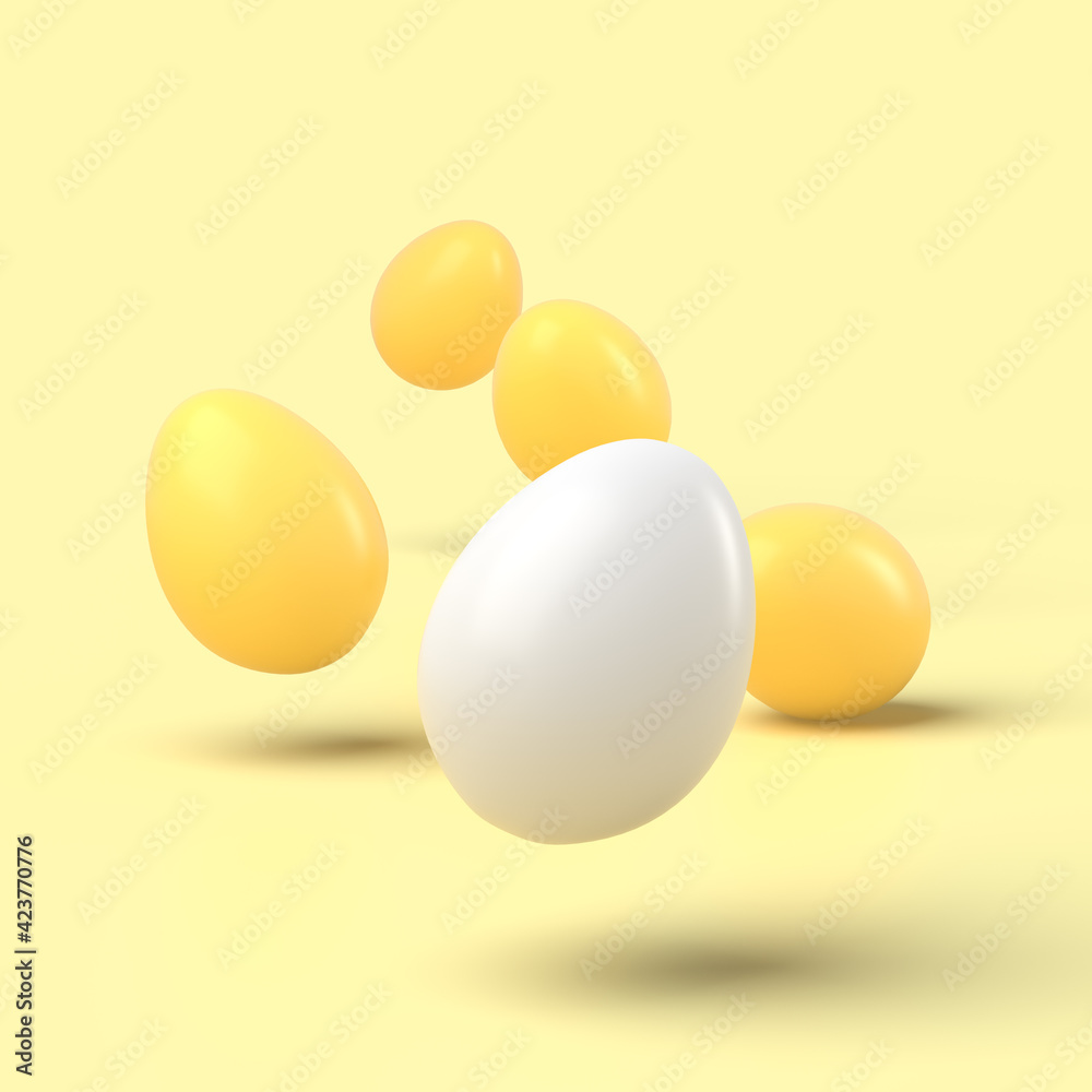 3d simple yellow easter eggs and one white egg on pastel background 3d illustration. Easter holiday. 3d simple yellow easter eggs and one white egg on pastel background 3d illustration. Easter holiday.