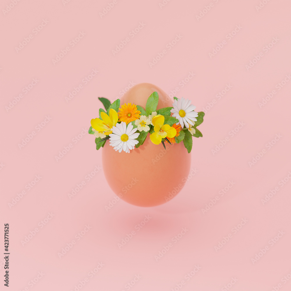 3D illustration, 3D rendering. Egg with flowers.