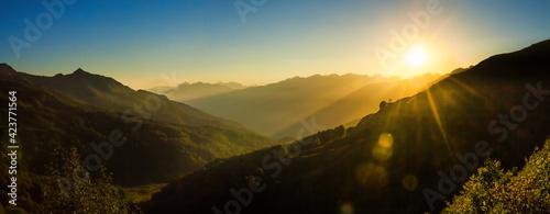 panorama landscape with sunrise over mountains