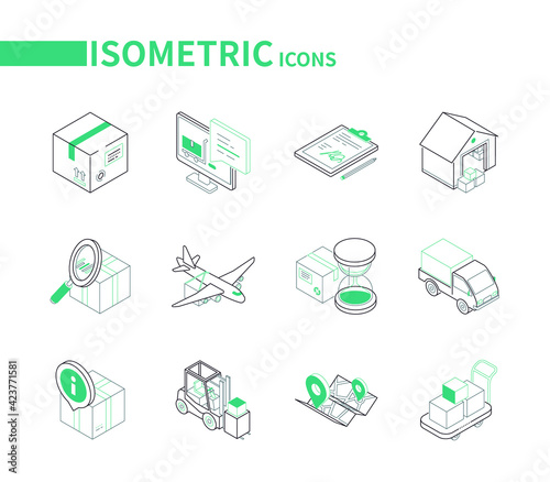 Transportation and logistics - line isometric icons set