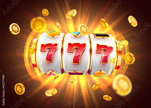 Golden slot machine wins the jackpot. 777 Big win concept. Casino jackpot.