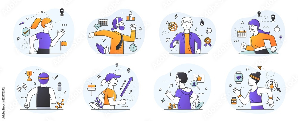 Fototapeta premium Set of diverse Runners in a health and fitness or business success concept