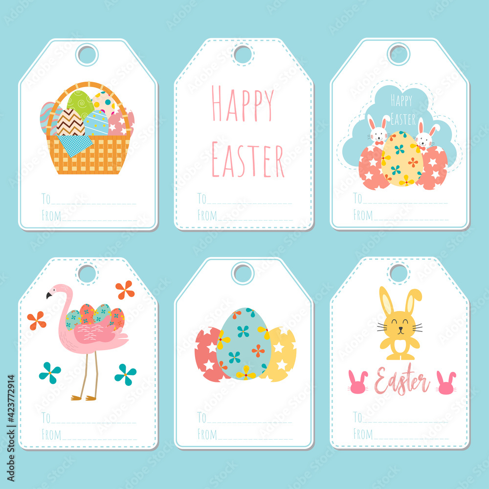 Easter gift tag . Easter day label collection. Vector illustration.