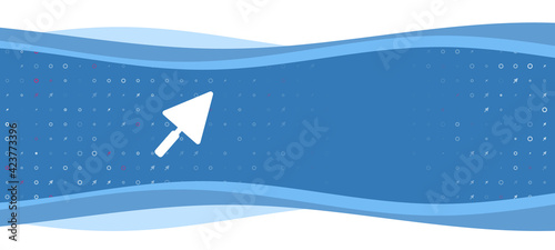 Blue wavy banner with a white trowel symbol on the left. On the background there are small white shapes, some are highlighted in red. There is an empty space for text on the right side