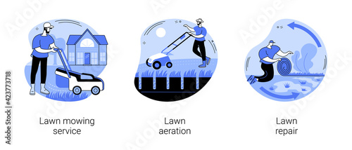 Turf maintenance abstract concept vector illustrations.