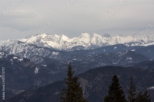 Panoramic mountain view from Kampenwand, Bavaria, Germany in wintertime © BirgitKorber