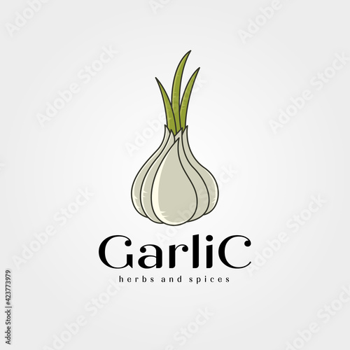 garlic and shoot logo vector symbol illustration design, garlic spices icon symbol design