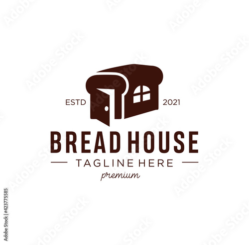Bread House logo Shop template. Bakery Home logo for use bread house, loaf store, food market, cafe, restaurant. Vector Illustration Organic food logo. Home kitchen concept 
