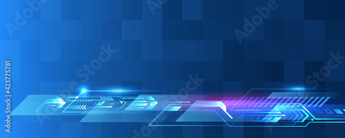 Digital internet communication on blue background. Hi-tech vector illustration with various technology elements. Wide Cyber security internet and networking concept. Abstract global sci fi concept.