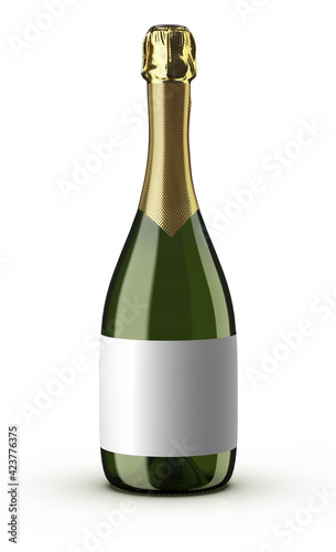 Champagne wine bottle. Isolated on white background. Bottle used for champagne, chardonnay and white wine, place your design and use for presentations.
