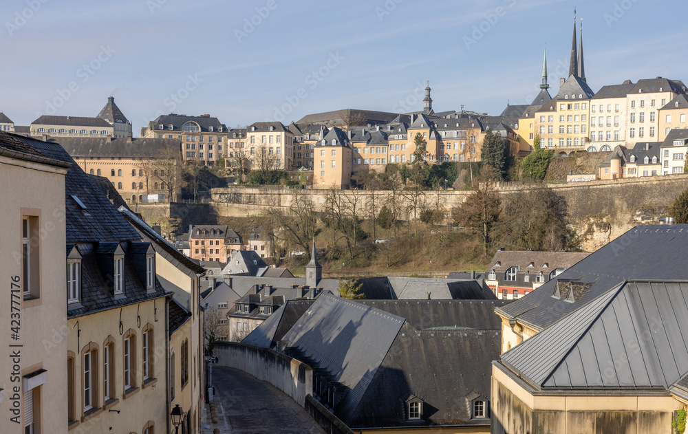View from the river Alzette to the town of Luxembourg