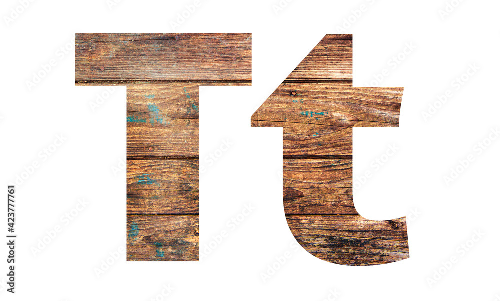 Wooden letters. Letter T. English alphabet Wooden letters. Letter T. English alphabet