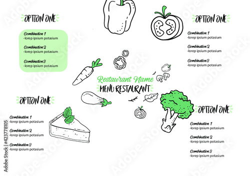 Restaurant menú template, mockup, restaurante vegano veggy sano