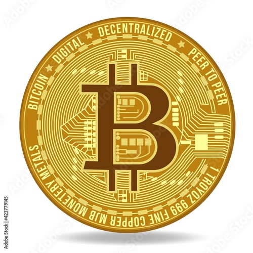 Vector illustration of Bitcoin cryptocurrency and blockchain technology symbol. Bitcoin virtual currency logo.