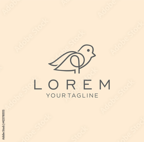 Simple Minimalist Bird logo vector line outline monoline art icon Design Vector Stock