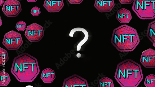 NFT non fungible tokens, crypto art on colorful abstract background. trade for unique collectibles in games or art. 3d render of NFT crypto art collectibles concept illustration. Bubble or rally. photo