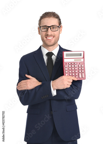 Young businessman with calc...