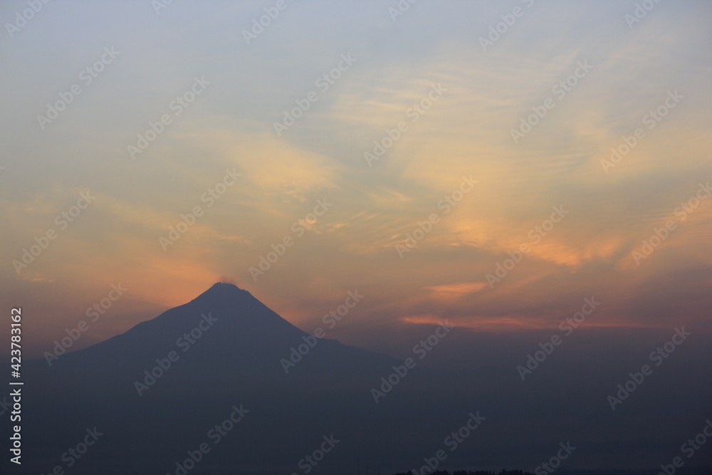 Silhouette Mount Merapi Volcanoes most active before Sunrise