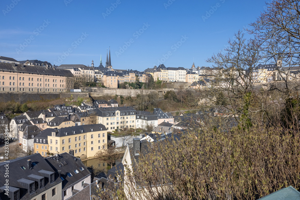 View over the valley of the river Alzette to the old town of Luxembourg