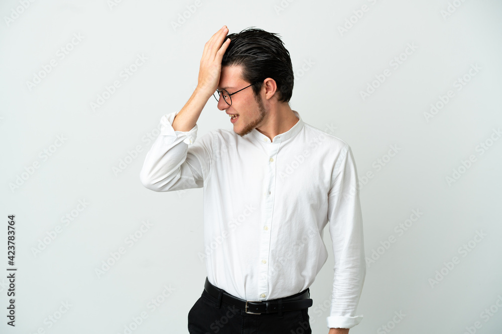 Russian Business man isolated on white background has realized something and intending the solution Russian Business man isolated on white background has realized something and intending the solution