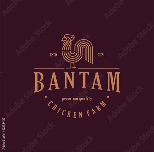 Bantam Chicken Logo Vintage Retro Design Vector Silhouette. Line Art Illustration logo of a bantam.