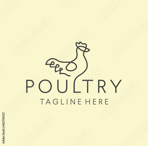 Simple Minimalist Chicken Logo Poultry Farm line art outline Design Vector Illustration