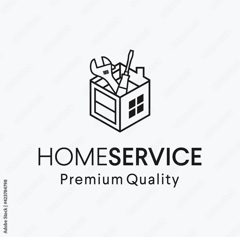 House service toolbox logo Design vector Illustration. Home remodel tools Logo Icon. home repair service