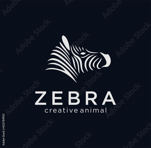 Logo animal face Zebra. The Silhouette of the Head of a zebra painted in black, painted in curved lines. 