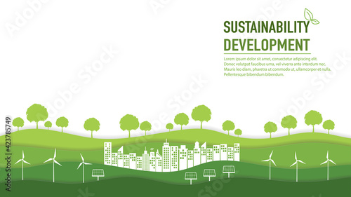 Eco friendly and sustainability development concept with paper cut design  World environment and Ecology  vector illustration