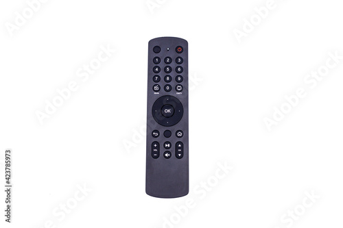 
Black tv remote control isolated on a white background
