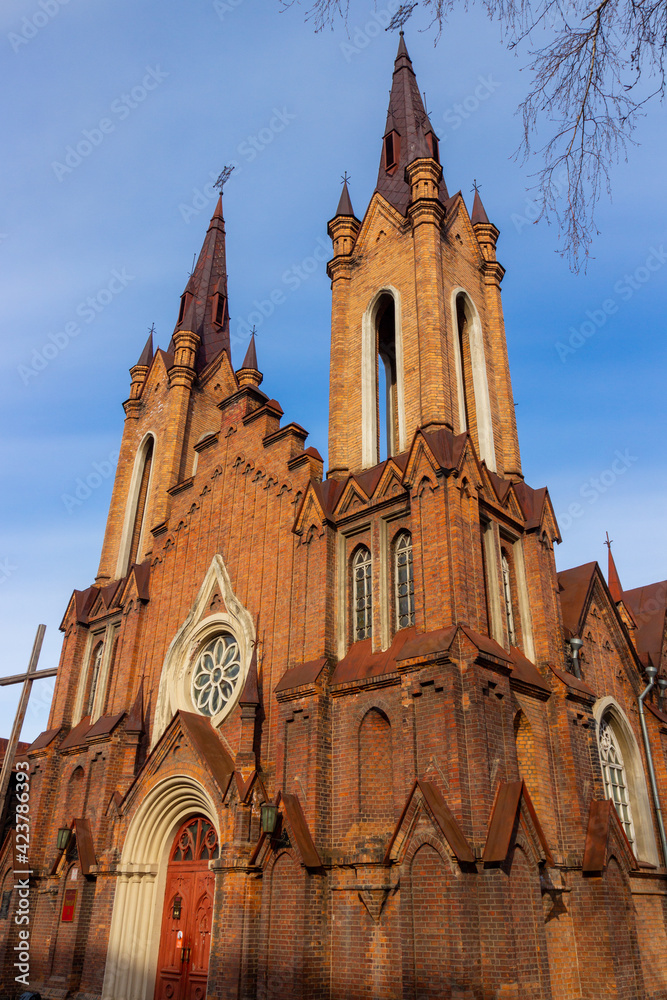 Transfiguration Church and Organ hall in Krasnoyarsk in Russia.  Catholic church was built in neo-Gothic style in 1908-1911.
