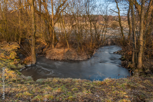 Olsovy creek near Rajec village in cold spring morning