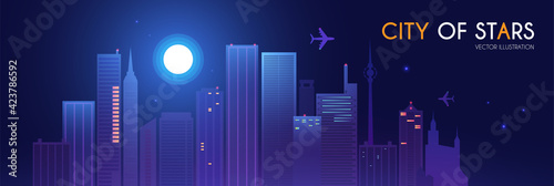 Night City. Urban landscape simple design with shining lights