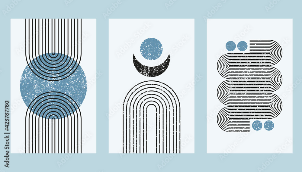 Abstract aesthetic boho textured background with arch and moon. Vector ...
