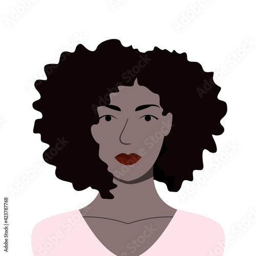afro american girl, beautiful model with a lush hairstyle, young woman, portrait on a white background