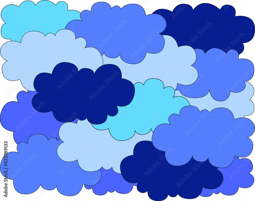 Vector illustration. blue sky, clouds.background.Collection of vector clouds. A set of cloud icons in a trendy flat style is isolated. Cloud symbol for your website design, logo, app, user interface, 