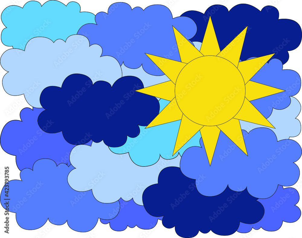 Vector illustration. blue sky, clouds, background.Collection of vector clouds. Highlighted is a set of cloud icons in a trendy flat style. Sun, heat, weather Vector illustration. blue sky, clouds, background.Collection of vector clouds. Highlighted is a set of cloud icons in a trendy flat style. Sun, heat, weather