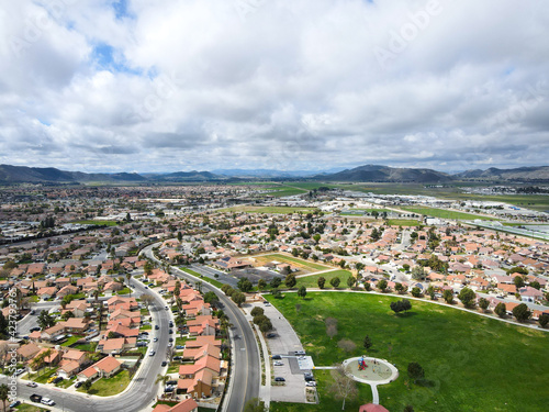 Aerial view of small town Hemet in the San Jacinto Valley in Riverside County, California, USA. photo