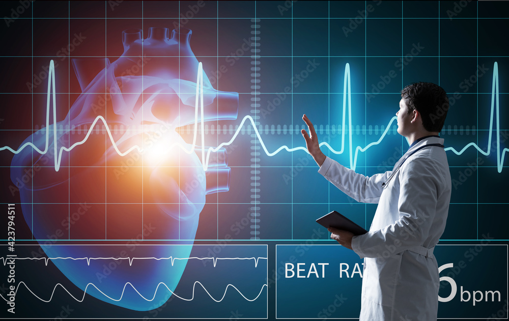 The doctor works with the virtual interface. Digital Medicine Concept The doctor works with the virtual interface. Digital Medicine Concept