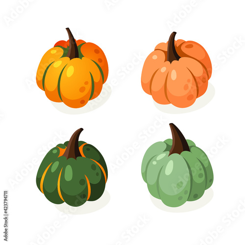 Cartoon Pumpkin Spice Season Image. Hand drawn stylish vegetable. Vector drawing fresh organic food. Summer illustration vegan ingrediens for smoothies or Pie